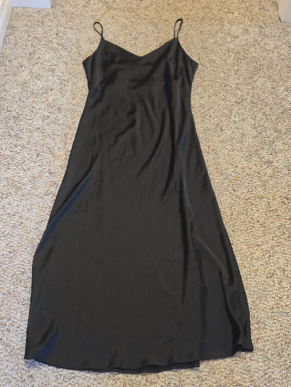 OAK + FORT Black Satin Maxi Slip Dress